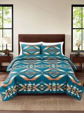 Pendleton Summerland Blue Multi Cotton Full/Queen Coverlet & Shams Set 3pc NWT